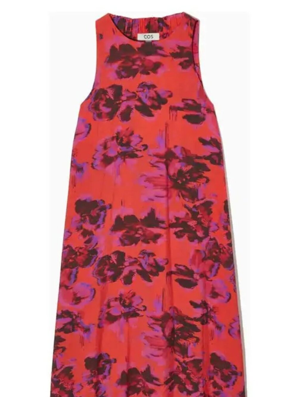 COS Racer-Neck Vibrant Red and Pink Floral print dress